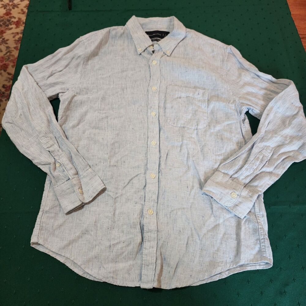 Abercrombie & Fitch Men’s Linen Button Down Shirt Size Small Blue White Stripe